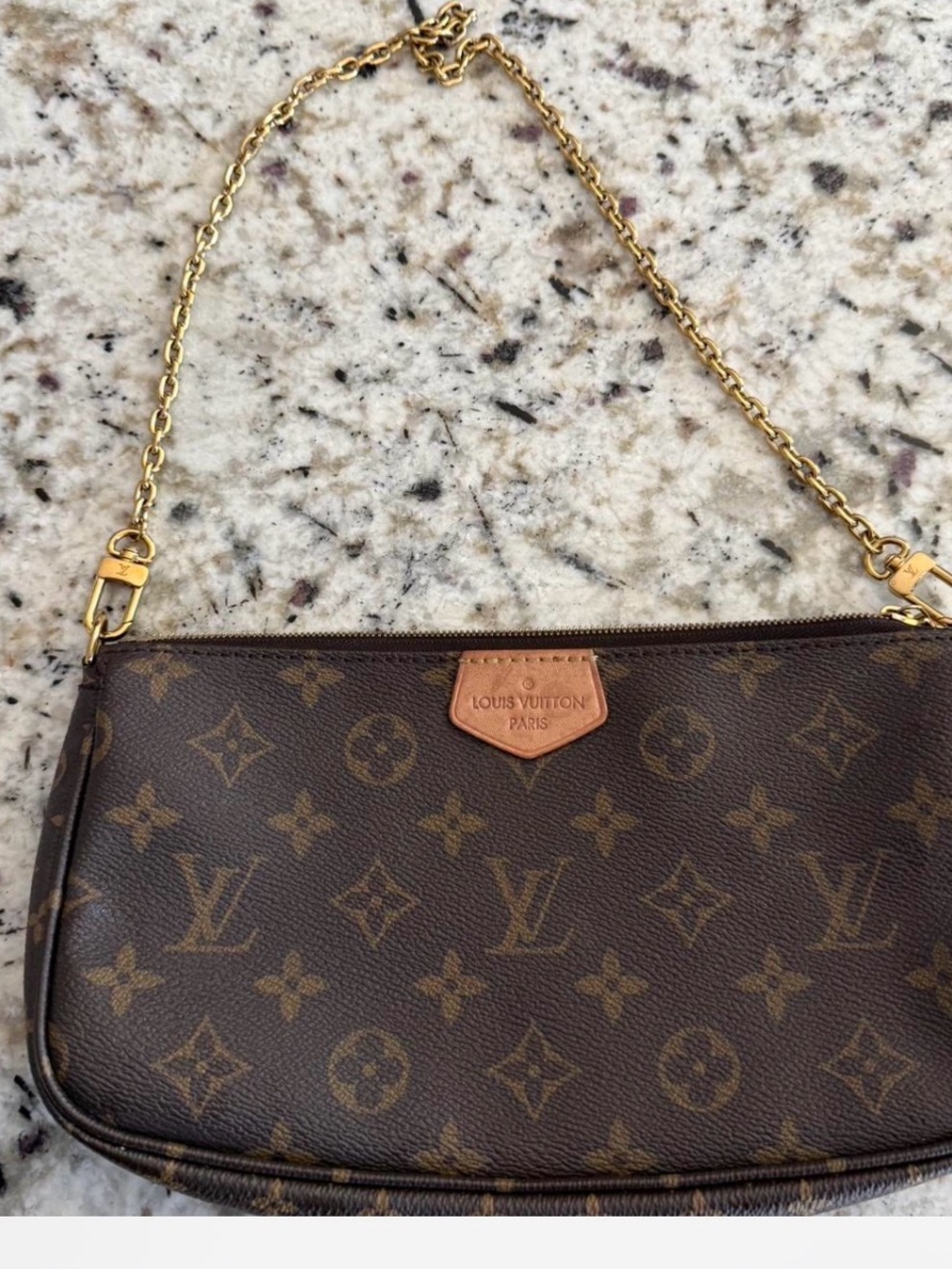 Louis Vuitton Brown Monogram Canvas Wristlet with Gold Chain